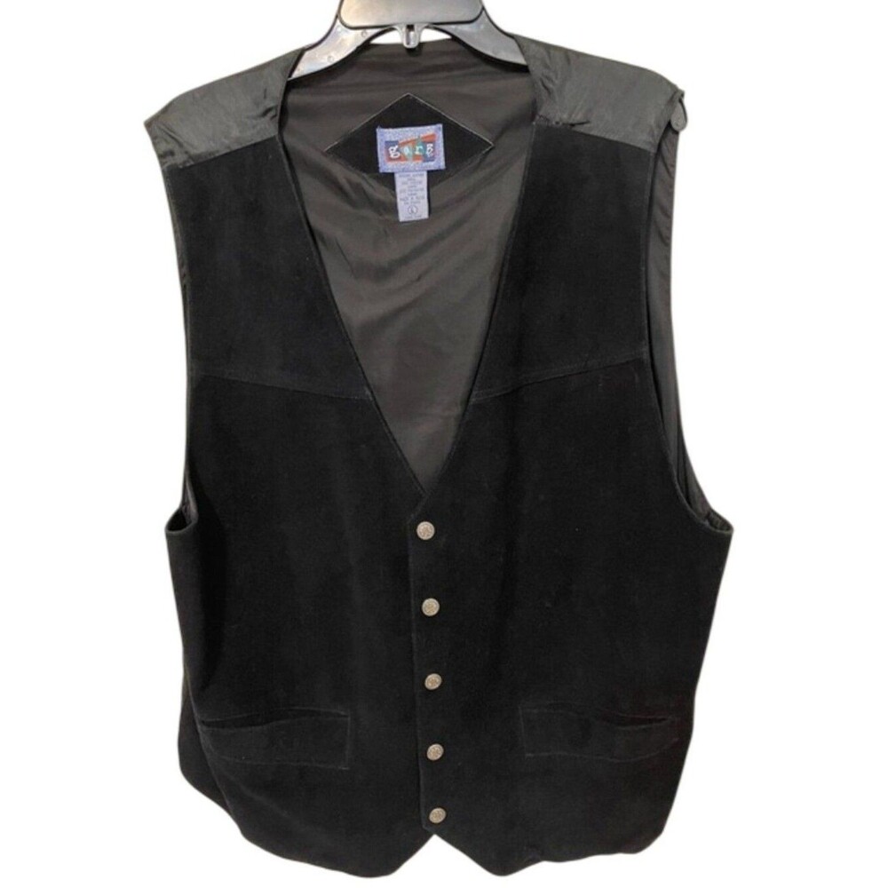 Vintage 90s Garb Co Black Suede Genuine Leather Western Minimalist Vest Large
